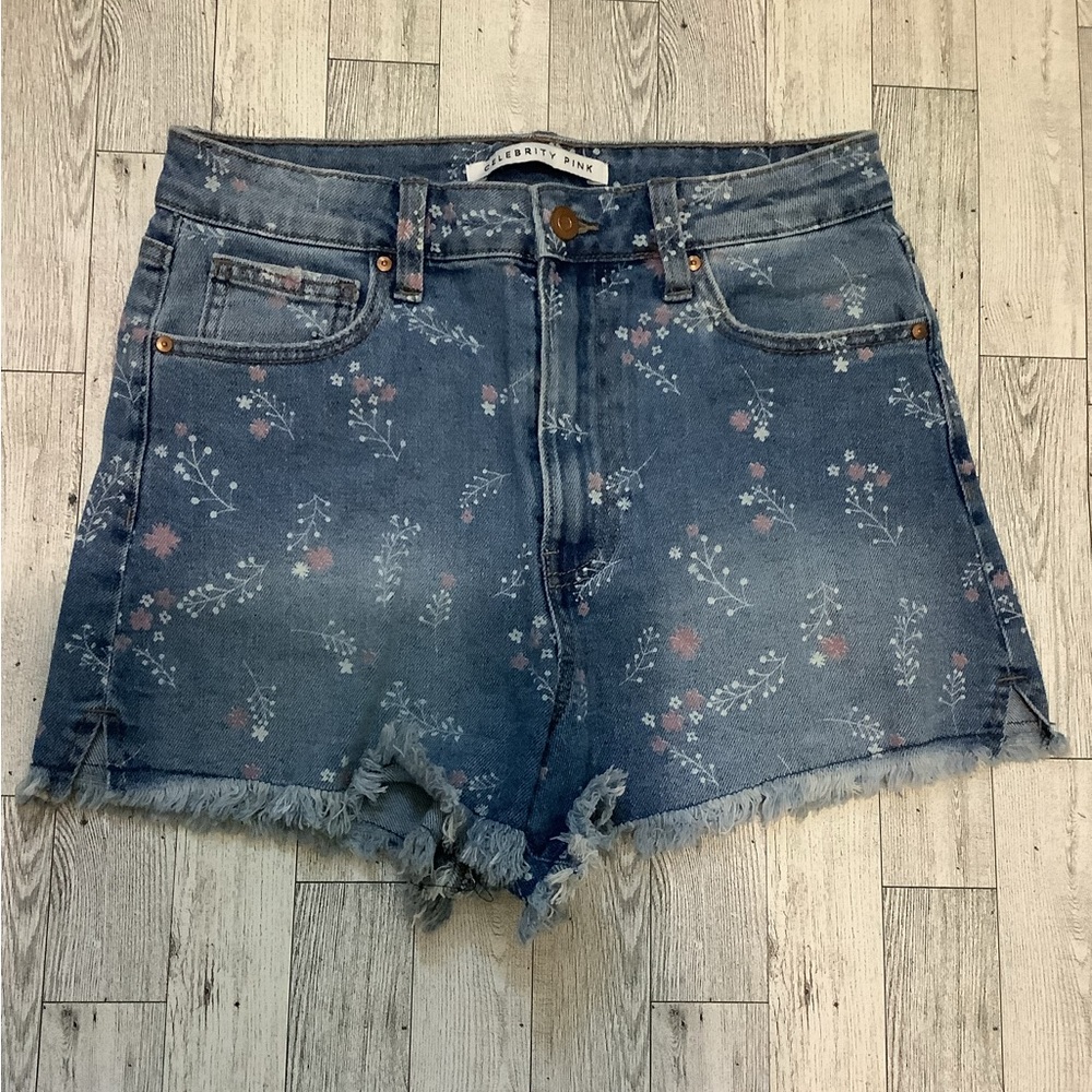 Floral printed denim shorts